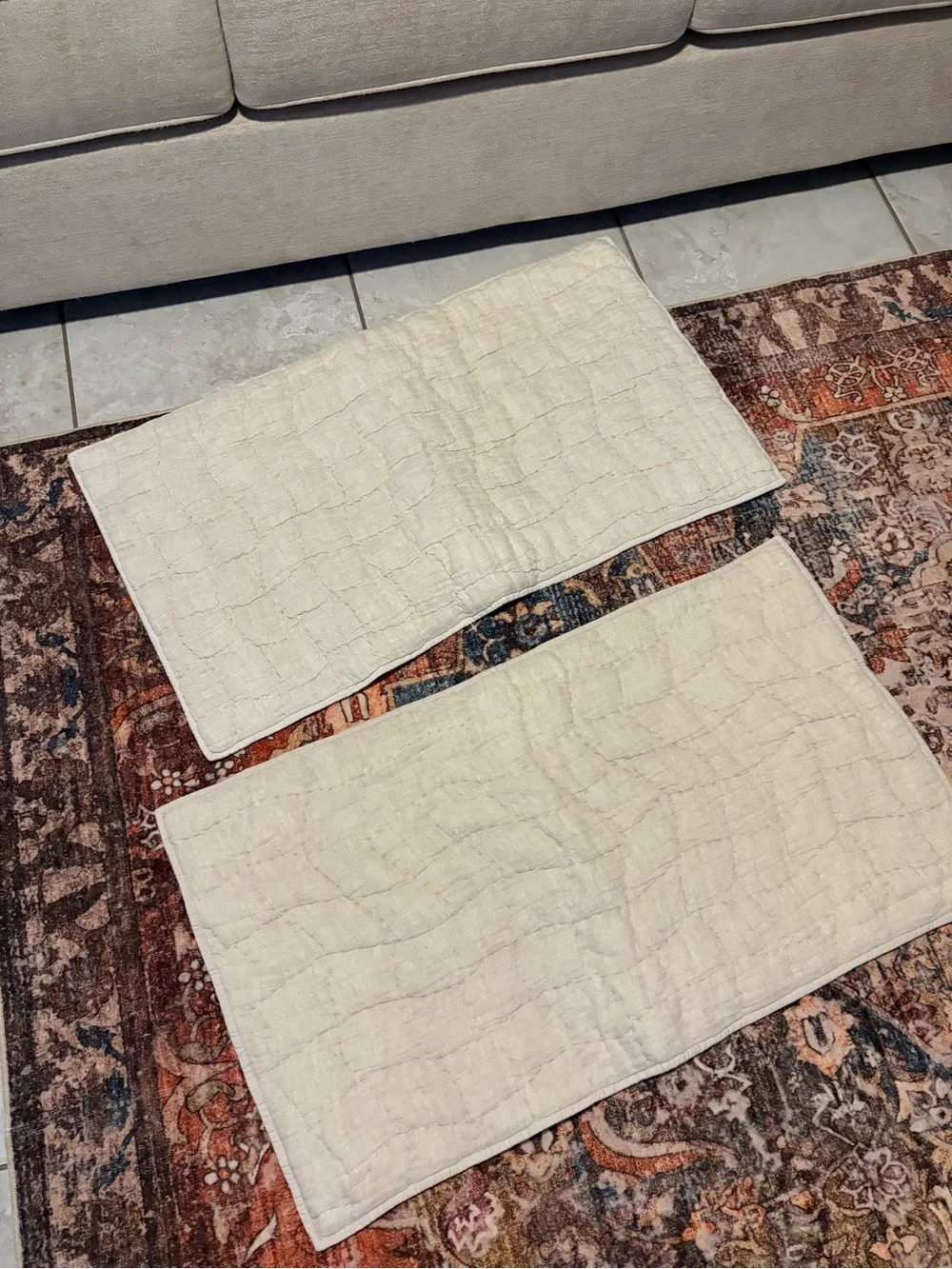 2 Pottery Barn GAUZE KING 36x20 Cream Fabric Care Tag Close-Up